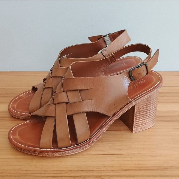 Bella Vita Made In Italy Woven Caged Sandal Brown Leather Heels Size 8.5 WW - Picture 1 of 12